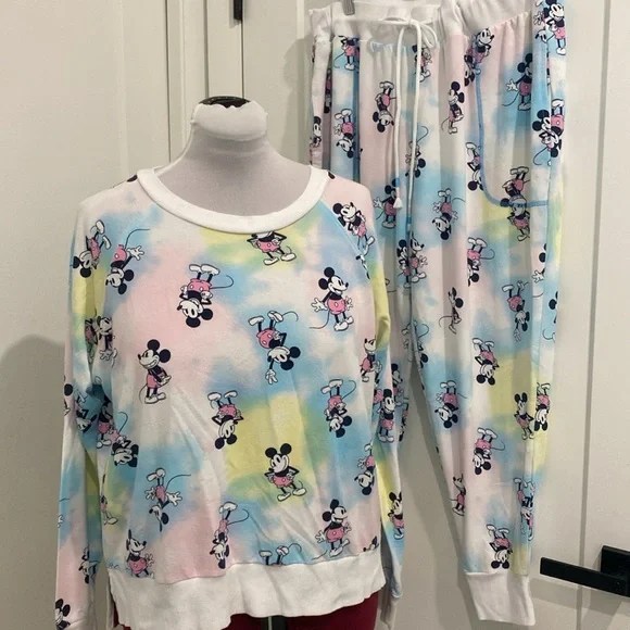 Disney Mickey Mouse  All Over Print Long Sleeve Pajama Sleep/ Lounge Set | XL - Picture 9 of 15